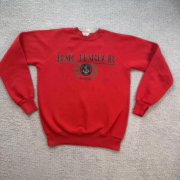 Vintage 90s Lee Bar Harbor Maine Acadia Park Crewneck Sweatshirt Red Made In USA